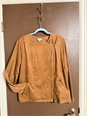 NWT J.Jill Faux Suede Moto Jacket Acorn Large Asymmetrical Zip Soft Stretch